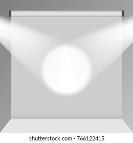 Empty white photo studio backdrop. Realistic vector photographer studio backdrop