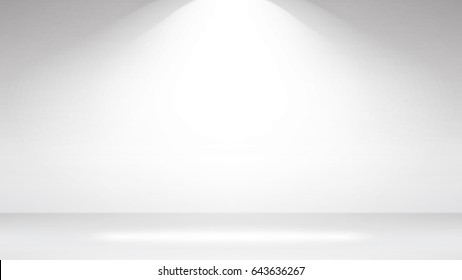 Empty White Photo Studio Interior Background. Clean Iight Interior Scene Mock Up. Vector Illustration.
