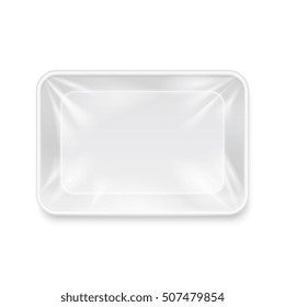 Empty white plastic food container, packaging tray vector template. Package for storage, box pack illustration for product