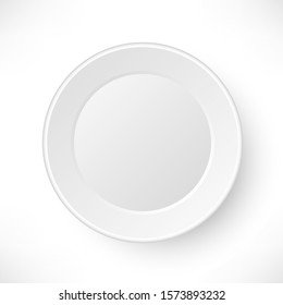 Empty white plate isolated on white background top view. Kitchen dishes realistic vector illustration, tableware element