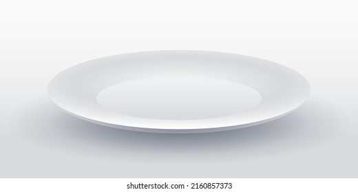 Empty white plate isolated on white background. Vector illustration.