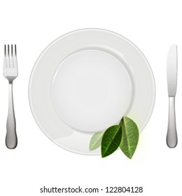 empty white plate with knife and fork. vector design