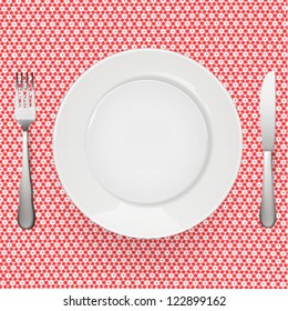 empty white plate with knife and fork. vector background