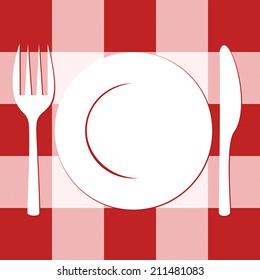 empty white plate with knife and fork. vector background