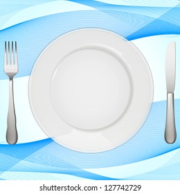 Empty white plate with tablecloth to place your concept. vector design