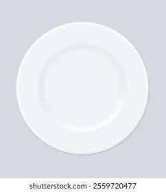 Empty white plate. Vector 3d realistic. Mockup. Round food dish. blank template. Top view. EPS10.