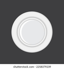 Empty white plate. Vector illustration, design, icon, symbol on black background
