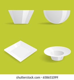 Empty white plates set isolated vector illustration templates dinner design blank clean tableware