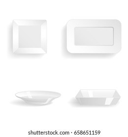 Empty white plates set isolated vector illustration templates dinner design blank clean tableware