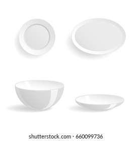 Empty white plates set isolated vector illustration templates dinner design blank clean tableware
