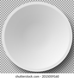 Empty white porcelain plate. Round white plate isolated on transparent background. Cookware, china, crockery element for serving dishes. Dish for restaurant, empty utensil and dishware 3d vector