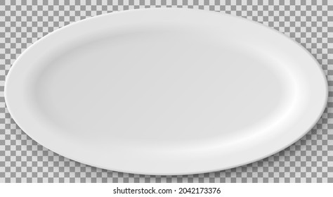 Empty white porcelain plate. Round white plate isolated on transparent background. Cookware, china, crockery element for serving dishes. Dish for restaurant, empty utensil and dishware 3d vector