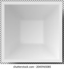 Empty white porcelain plate. Square plate for serving dishes. Cookware, china, crockery element isolated on transparent background. Dish for restaurant, empty utensil 3d dishware vector illustration