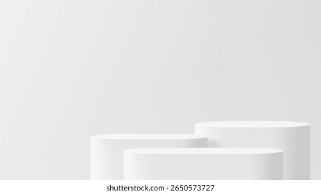 Vector de maqueta de podio de producto blanco vacío con Formas geométricas. Soporte de exhibición moderno para la presentación cosmética o del producto de la belleza en un estudio.