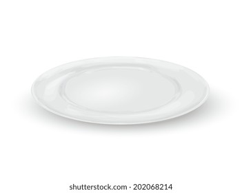 Empty white realistic dinner plate isolated on white background vector illustration