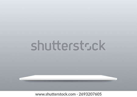Empty White Realistic Shelf on a Soft Gray Wall Background – Modern Minimalist 3D Vector Illustration