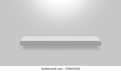 Empty white realistic shelf. Store stand in the supermarket, front view. Shop display. Vector