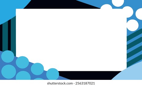 Empty white rectangular frame with geometric decorations in blue and teal tones. Template for Valentine's Day design