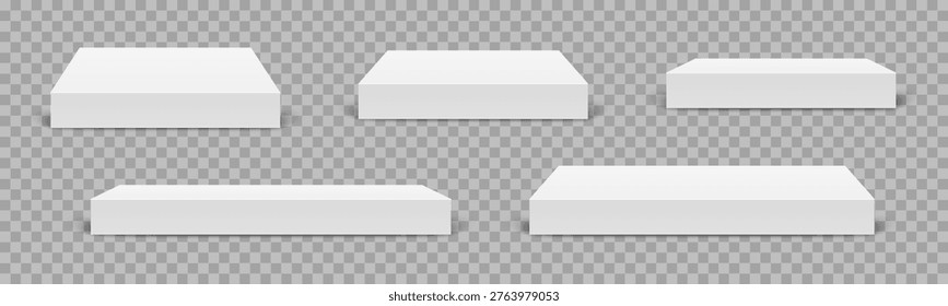 Empty white rectangular podium, top table mockup, modern pedestal and platform, concrete flooring stand stage stand, empty stages and podium stair 3d template for product presentation