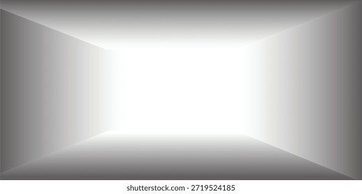 Leeres weißes Rauminnere mit sanften Schatten und perspektivischen Linien, minimalistischer 3D-Studiohintergrund für Produktplatzierung und digitale Präsentationshintergründe.