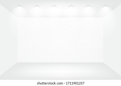 Habitación blanca vacía con ilustraciones vectoriales de ladrillo blanco y foco