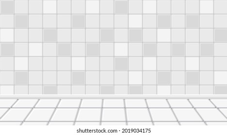 Empty white room with white tiles floor and wall illustration