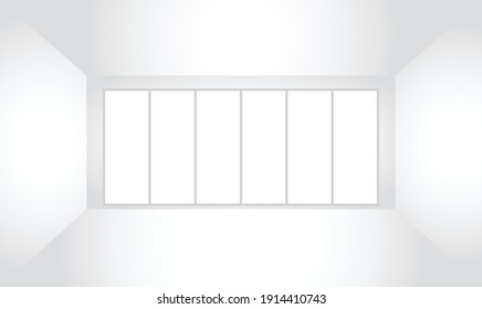 Empty white room with window vector illustration. Abstract 3d interior template for background.