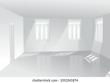 empty  white room with windows and sun light