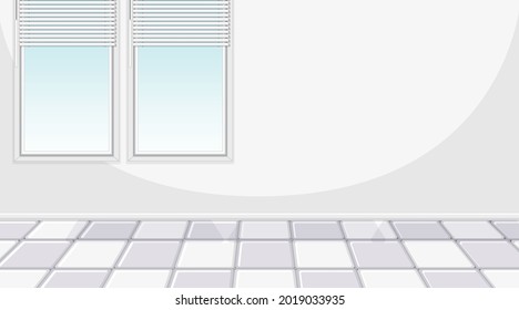 Habitación blanca vacía con ventanas e ilustración de azulejos blancos