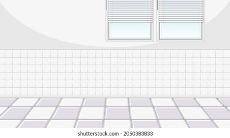 Habitación blanca vacía con ventanas e ilustración de azulejos blancos