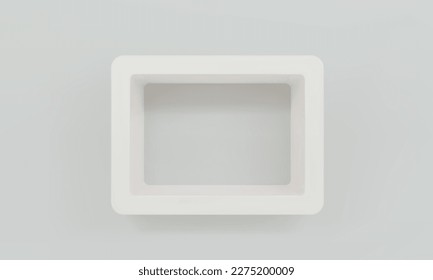 Estante rectangular blanco redondeado o nicho en la pared de la maqueta 3D. Compra, galería de plástico o vitrina de madera para presentar el producto. Espacio de almacenamiento comercial en blanco. Mobiliario de diseño interior. Librería de habitaciones