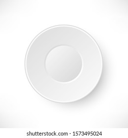 Empty white saucer isolated on white background top view. Kitchen dishes realistic plate vector illustration, tableware element