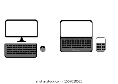 empty white screen laptop smartphone all in one pc computer mouse and keyboard isolated on white background vector eps 10