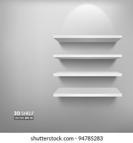 Empty white shelf for exhibit, vector illustration