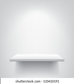 Empty white shelf hanging on a wall. EPS10 vector.