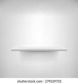 Empty white shelf hanging on a white wall. EPS10 vector illustration.