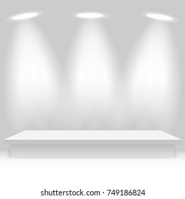 Empty white shelf hanging on a wall Vector illustration.