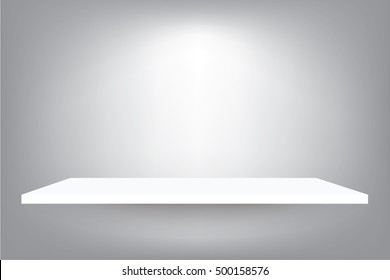 Estante blanco vacío en fondo gris claro degradado