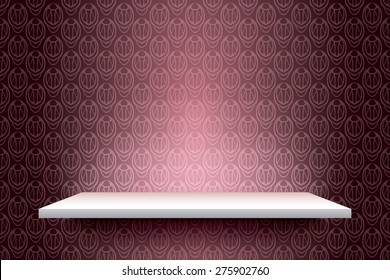 Empty white shelf on vintage wall, vector