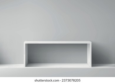 Empty white shelf with shadow on studio background ,Template for premium, luxury product presentation