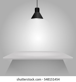 Empty white shelf with top lamp  vector illustration eps 10 