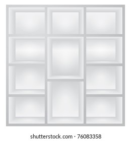 Empty white shelves for exhibit