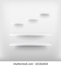 Empty white shelves . Vector illustration .