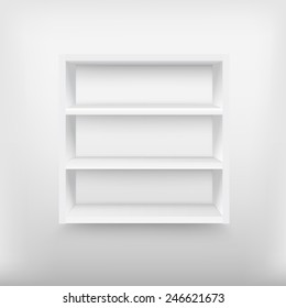 Empty white shelves . Vector illustration .