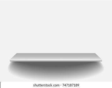 Empty white shop shelf, 3d store wall display. vector illustration.