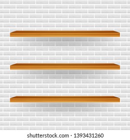 Empty white shop shelf, retail shelves from plywood frame. Vector illustration.