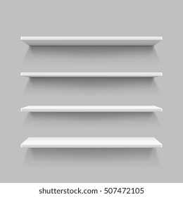 Empty White Shop Shelf, Retail Shelves, 3d Store Wall Display Vector Illustration