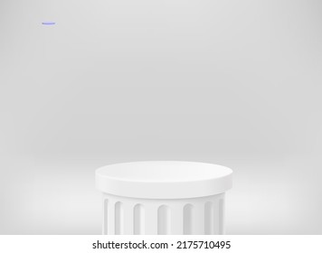 Empty white showcase with classic capitel. 3d vector presentation mockup 