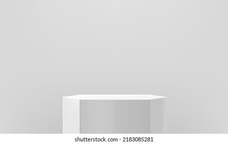 Empty white showcase with white podium. 3d vector presentation mockup 