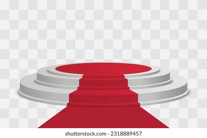 Escenario blanco vacío con alfombra roja aislada. Fondo vectorial ganador